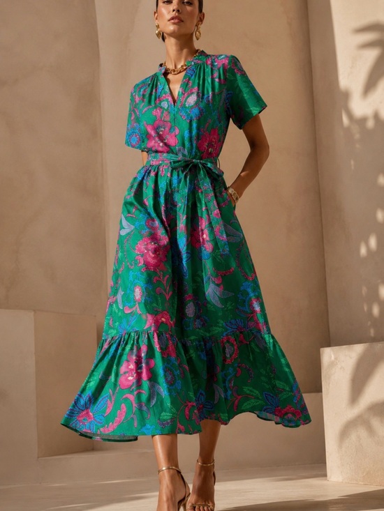 Sugarlips Dresses & Skirts - Sugarlips Green Floral Midi-maxi Dress with Pink & Blue Accents XL EUC